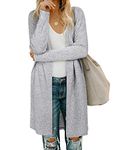 OUGES Womens Open Front Long Cardigan Shirt with Pockets Lightweight Cardigan Coat(Light Gray,L)