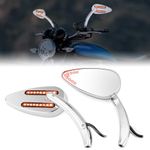 Wsays Motorcycle Mirrors with Brake & Turn Signal Rear LED Mirror Teardrop for 8mm/10mm Screw Compatible with Honda fit Kawasaki fit Yamaha fit Suzuki fit Most Chopper Cruiser Bikes, Chrome