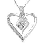 Sterling Silver Diamond 3 Stone Heart Pendant Necklace (1/4 cttw), 18"