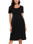 Love2Mi Womens Short-Sleeve Maternity Dress Casual A-Line Midi Pregnant Dress Black