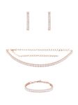 ZAVERI PEARLS Rose Gold Dazzling Baguette Cubic Zirconia Necklace Earring & Bracelet Set For Women-ZPFK12570