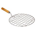 ALIFKART Round Grill Basket Rack with Wooden Handle 8 Inch | Heavy Duty Stainless Steel Grilling Grid for BBQ, Campfire, Outdoor Cooking and Roasting