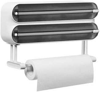 Quasziwa Dispensador Papel Aluminio y Film con Portarrollos Cocina - Organizador Mejorado Magnético de Papel Film Transparente con Hoja Afilada de Larga duración, Soporte Papel Cocina 3 en 1, Negro
