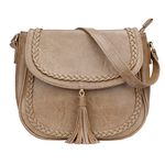 KKXIU Casual Flap Saddle Crossbody Bags for Women Purses and Handbags with Tassel, Camel, Small