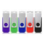 RAOYI 5pcs 64GB USB 3.0 Flash Drive Memory Stick Fold Storage Thumb Stick Pen Drive U Disk Swivel Design (5 Mixed Colors: Black Red Blue Green Purple)