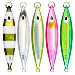 fairiland Metal Flat Jig Skate Series Luminous Lead Jigs Life-Like Saltwater Fishing Lures with Hi-Carbon Steel Assist Hook Artificial Lure Fishing Jigs(80g-5pcs)