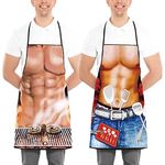 Funny Apron for Men, Women, BBQ Kitchen Chef Cooking Aprons Christmas Birthday Gift for Husband, Wife, Dad, Mom and Friends (White- BBQ Apron 2 Packs)