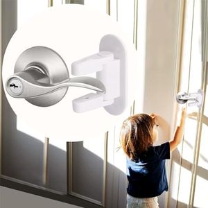 Matenf Childproof Door Lever Lock (2 Pack) Prevents Toddlers Pets From Opening Doors, Door Handle Lock for Babyproofing, Durable Safe ABS Material Strong Adhesive, No Drill Tool Needed Easy to Install