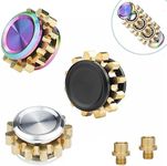 Yakison Brass Gear Linkage Mini Fidget Spinners, Stacking Extendable Metal Fingears Gyro Toys for Adults, Copper Gold Small Haptic Coin R188 Bearing, Autism Sensory ADHD Anxiety Reduce (Mix of 3)