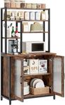 GarveeHome Bakers Rack with Cabinet 5 Tier Microwave Stand 63.78" Standing Bakers Rack with Door Tall Coffee Bar Brown Home Bar Cabinet with Hooks Large Baker Rack Coffee Bar Station Kitchen