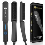 VIKICON Beard Straightener Comb for Men, Professional Beard Hair Straightening Heated Brush w/Anti-Scald, 3 Temperatures & LCD Display, Portable Ionic Hot Comb with Travel Bag, Gifts for Men