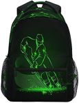 Pfrewn Kids Hockey Player Backpacks for Girls Boys Green Neon Hockey Sport Backpack for Students School 16"