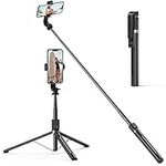 ATUMTEK 59" Selfie Stick Tripod, Stable Tripod Stand with Detachable Bluetooth Remote, Compatible with iPhone 14 Pro Max/14 Plus/14/13/12/11, GoPro, Samsung, LG, Google Smartphones, Black