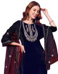 SIRIL Women's Velvet Embroidery Straight Kurta Set With Dupatta (27KBD361-M_Navy Blue)