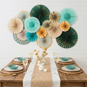 PapaKit Origami Wall Decoration Set (8 Assorted Round Paper Fans) Birthday Party Baby Shower Wedding Events Decor | Creative Art Design Pattern (Sage Green with Metallic Gold Accent)