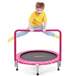 COSTWAY Mini Trampoline, 36 Inch Kids Exercise Rebounder with Foam Handrail and Safety Padded Cover, Foldable Toddler Trampolines for Indoor Outdoor (Pink)