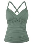 Hilor Wrap Tankini for Women Underwire Modest Bathing Suit Top Only Retro Push Up Swimsuit Army Green 14