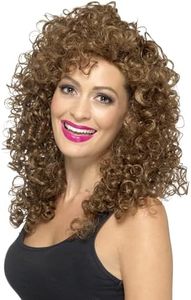 Smiffy's Women's Long Brown Curly Hair Wig, One Size, Boogie Babe Wig, 42066