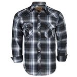 COEVALS CLUB Mens Shirts Long Sleeve Casual Push Button Plaid Suit Regular Fit Western Cowboy Pearl Snap Two Pockets Work Derss Button Up Shirts(Black Gray #9 XL)