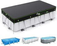 UIRWAY 12x24 FT Rectangular Pool Cover with Reflective Strips, Swimming Pool Cover for Above Ground Pool, Solar Cover Including Rope Tie and Luminous Ground Nails for Rectangular or Oval Pools
