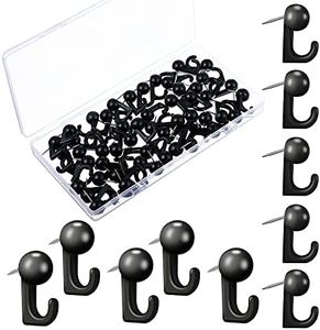 Tenare 50 Pieces Push Pin Hooks Plastic Heads Pin Tacks Wall Thumb Tacks Hanging Nails Decorative Push Pins Hooks for Cork Bulletin Board Map Photos Calendar, Home Office Supplies(Black)