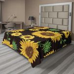 Lunarable Sunflower Flat Sheet, Earth Tones Floral Buds Leaves Spring Nature Vintage Pattern, Soft Comfortable Top Sheet Decorative Bedding 1 Piece, King Size, Yellow Green