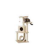 Amazon Basics Cat Tree Tower with Tunnel and Scratching Post - 19 x 19 x 43 Inches, Beige