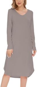 GYS Womens Bamboo Viscose Long Sleeve Nightgown Soft Comfy V Neck Long Night Shirts Sleepwear, Taupe, X-Large