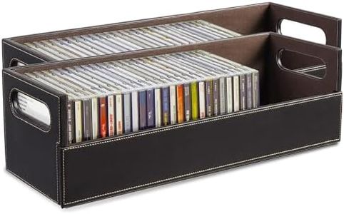 Stock Your Home 2- Pack CD Storage Box, Organizer Shelf for Movie Cases, DVDs, Cassette Tape Display Stand, Disc Holder Can Store Up to 40 CDs, Faux Leather (Brown)