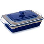 LOVECASA Deep Casserole Dish with Lid, 4.5 Quart Covered Casserole Dish Cookware, 9x13 Nonstick Baking Dish Lasagna Pan, Ceramic Bakeware for Oven, Easy to Clean, Indigo Gray Gradient