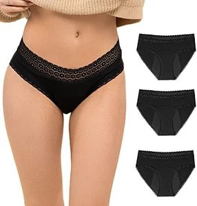 Set Culottes Menstruelles en Coton Bio Organique - M - sous Vetement 4 Couches Absorbantes Anti-Fuite - Protection Hygiénique Lavable pour Regle, Noir, Lot de 3