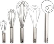 Tovolo Stainless Steel 6" Mini Whisk, 8" Beat Whisk, 10" Sauce Whisk, 11" Whisk Whip and 12" Dough Whisk Kitchen Utensil Bundle - Set of 3