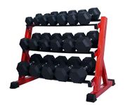 Strongway® Hex Dumbbells Set with Weights Storage Rack Stand 5KG-25KG Rubber Coated Cast Iron Weights - Gym Training Weight Lifting Exercise