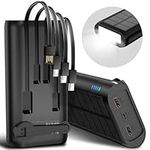 Solar Charger Power Bank 61200mAh, Built in Hand Crank and 4 Cables PD 15W QC3.0 Fast Charging, Type C Input/Output, SOS LED Camping Flashlight, Solar Portable Charger Black