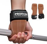 PROIRON Weight Lifting Wrist Straps Double Layer Leather Weightlifting Wrist Strap Heavy Duty Power Wrist Straps Hand Grip Support for Deadlifts, Pull Ups, Shrugs for Men and Women Brown L