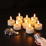 Eywamage Ivory Real Wax Flameless Tealights with Remote, Flickering LED Votive Candles Battery Included Set of 10