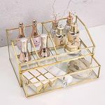 bofeiull Glass Makeup Brush Holder, Makeup Brush Organizer Jewelry Display Box, Nordic Style Elegant Glass Makeup Organizer Nail Polish Lipsticks Eyeliners Holder for Vanity Bathroom Bedroom Office