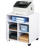 FITUEYES Printer Stand with Storage On Wheels Mobile Wood Work Cart White
