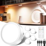 Rechargeable Puck Lights with Remote Control, 1600mAh Battery Powered Push Lights LED Stick On Lights for Closet Magnetic Tap Light USB Display Shelf Lights Kitchen Under Cabinet Press Button Lights