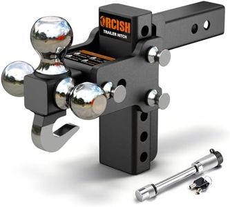 ORCISH Adjustable Rotating Trailer Hitch, 4-in-1 Tri-Ball & Tow Hook, 360° Swivel Ball Mount, 2" Receiver with 5" Drop/Rise, Ball Sizes: 1-7/8", 2", 2-5/16", Anti-Theft Lock, Fits Truck SUV RV