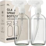 MAISONOVO Glass Spray Bottles for Cleaning | 16.9 fl oz Clear x 2 with 16 Labels