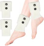 CHEERYMAGIC Womens Winter Warm Leg Warmers Soft Knitted Twist Boot Cuffs Toppers Socks Slouch Button Design Short Ankle Warmers for Girls Ladies Adults A9NKDKWT (White)