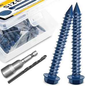 Mywish 100Pcs Concrete Screws, 1/4 x 1-3/4" Slotted Hex Washer Head Stucco Screws Anchor Kit with 3/16 Drill Bit, Masonry Screws Self Tapping for Anchoring to Masonry, Block or Brick Stucco