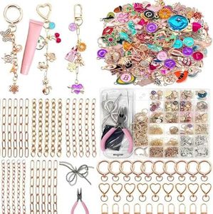 Thmxit 537PCS Gold Charms Lip Gloss Keychain Making Kit, DIY Charm Lipgloss Keychain Kit with Charm Including 198 Charms, 24 Keychain Clips, 25 Extender Chains for Jewelry Craft Beginner