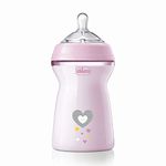 Chicco Natural Feeling Feeding Bottle for Babies, 330ml (6+ Months)| Mother Breast Like Teat|Soft Silicon, Anti-Colic Teat | Angled Teat Suitable for Newborns | with Anti-Drip Cap | BPA Free (Pink)