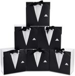 Motipuns Set of 6 Groomsmen Gift Box with Ribbon Groomsmen Proposal Gift Box for Men Paper Gift Boxes for Wedding Birthday Graduation Father's Day, 7.87 x 7.87 x 3.94''(Black, Classic)