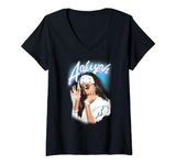 Womens Aaliyah Airbrush Vintage Bandana Photo R&B Hip Hop Music Fan V-Neck T-Shirt