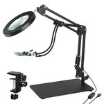 10X&5X Magnifying Glass with Light and Stand,LED Desktop Magnifier Lamp with Hands-Free Helping Hands for Crafting, Model Assembly, Sewing, Soldering, Easy Dual Magnification for Close-up Work