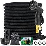 Expandable Garden Hose 50ft with 10 Function Spray Nozzle & 3/4 Solid Brass Fittings, Strength 3750D, Durable 4-Layers Latex Flexible Water Hose, No Kink Anti-Leakage Retractable Gardening Water Pipe