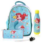 Kuber Industries Set of 3 School College Combo Set | Disney Mermaid Backpack-Pencil Pouch & Insulated Water Bottle Set | Perfect Combo for Adults & Kids | Travel Laptop Backpack Combo Set | Green